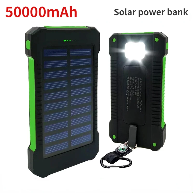 50000Mah Outdoor Solar Power Bank Impermeabile Portatile Fisso Cordino Batteria Esterna Con Luce A Led Per Samsung Apple Xiaomi