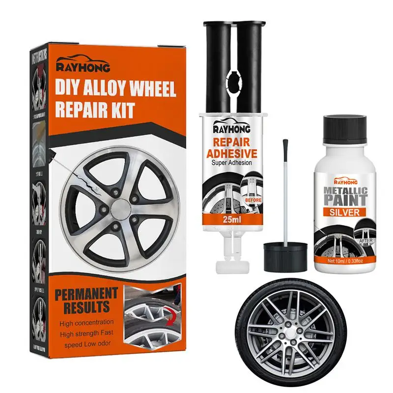

Auto Wheel Repair Adhesive Kit With Anti Rust Fix Scratches And Dents Car Alloy Wheel Repair Kit Make Your Wheels Look New Again