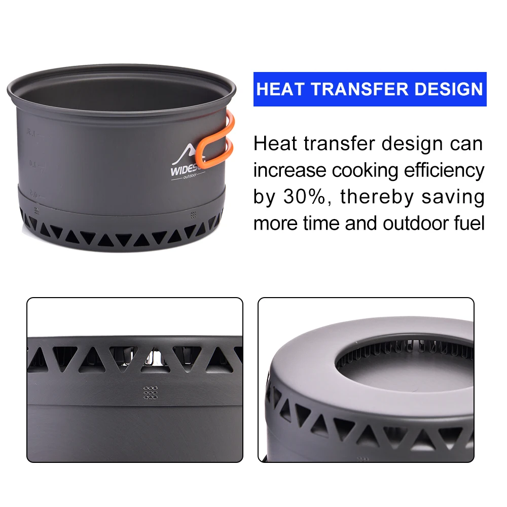 Widesea Camping Pot Cookware Set Heat Exchanger Cooking Outdoor Travel Portable Teapot Ultralight Bowl Hiking Picnic Barbecue