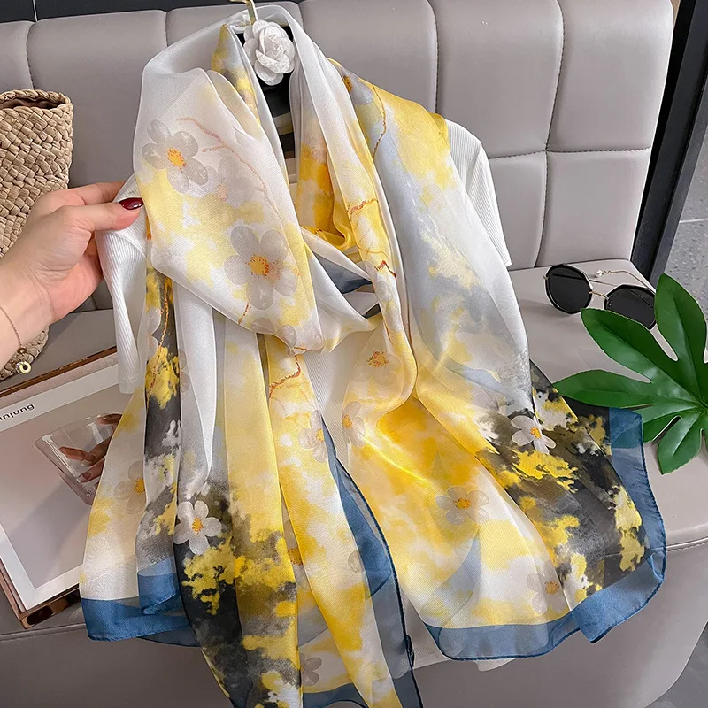 

New Silk Scarf Ladies Head Scarves Foulard Beach Stoles Women Large Hijab Fashion Print Summer Headband Shawl and Wraps Echarpe