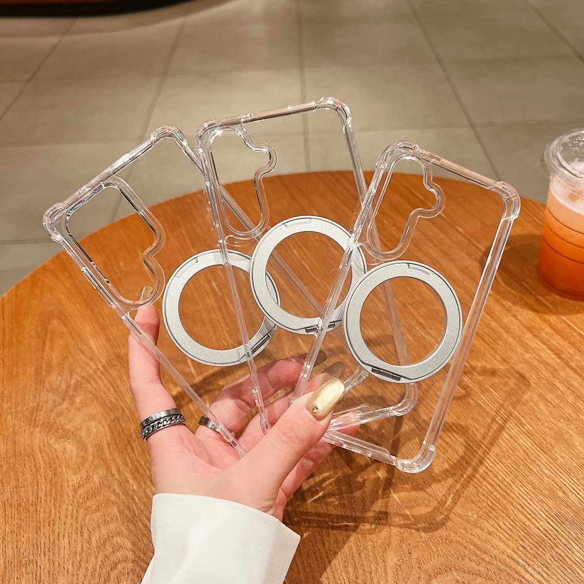 360° Rotating Magnetic Phone Stand with Clear Cover