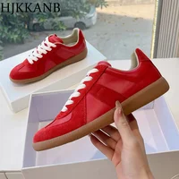 2025 Flat Thick Bottom Genuine Leather Casual Shoes Lace Up Mixed Color Breathble Sneakers Spring Patchwork Tennis Shoes Unisex 1