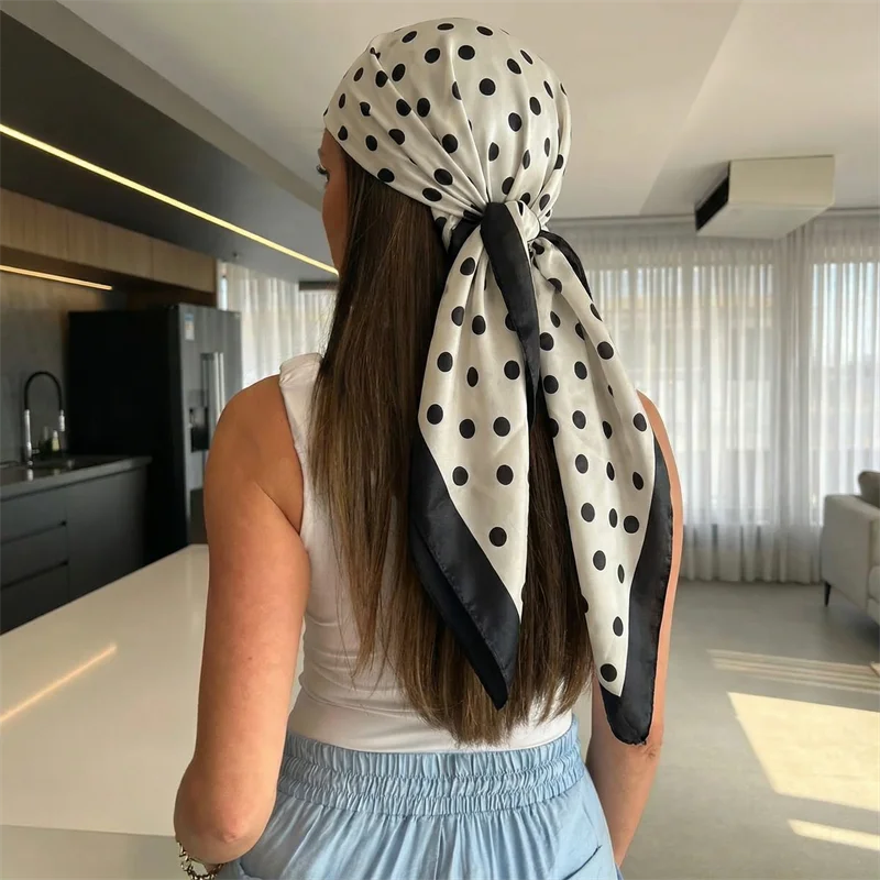 Dot Print Square Scarf Silk Shawl Neckerch..