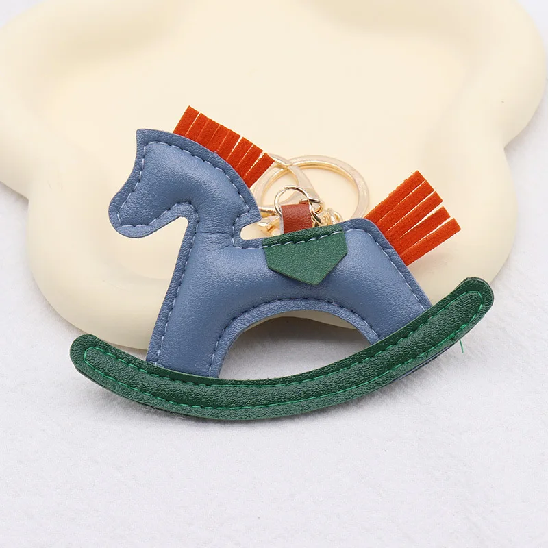 Trendy PU Leather Rocking Horse Keychain Cartoon Pony Animal Pendant Key Ring Charm Women Bag Decoration Accessories - Image 2