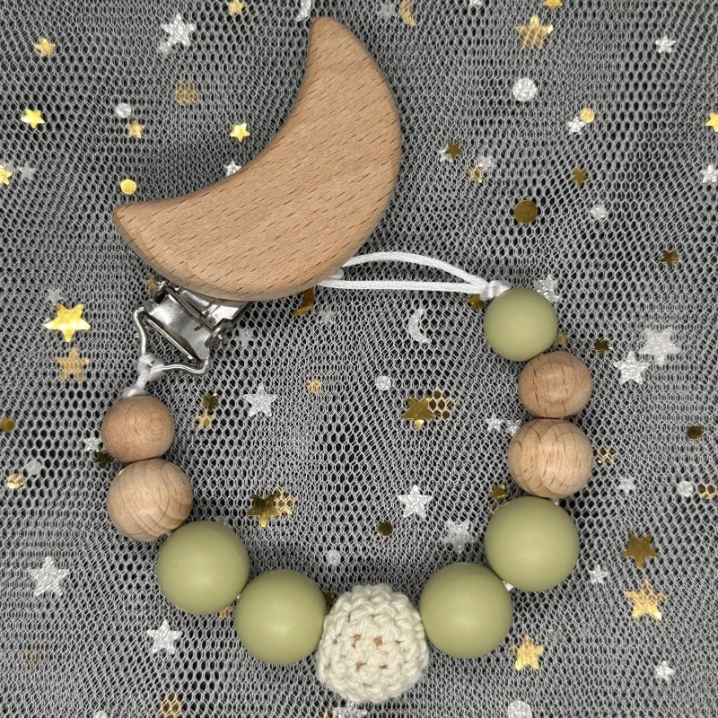 BPA Free Silicone Colorful Bead Dummy DIY Moon Clip Silicone Clip for Baby Pacifier Chain Holder Chew Teething Newborn Gift