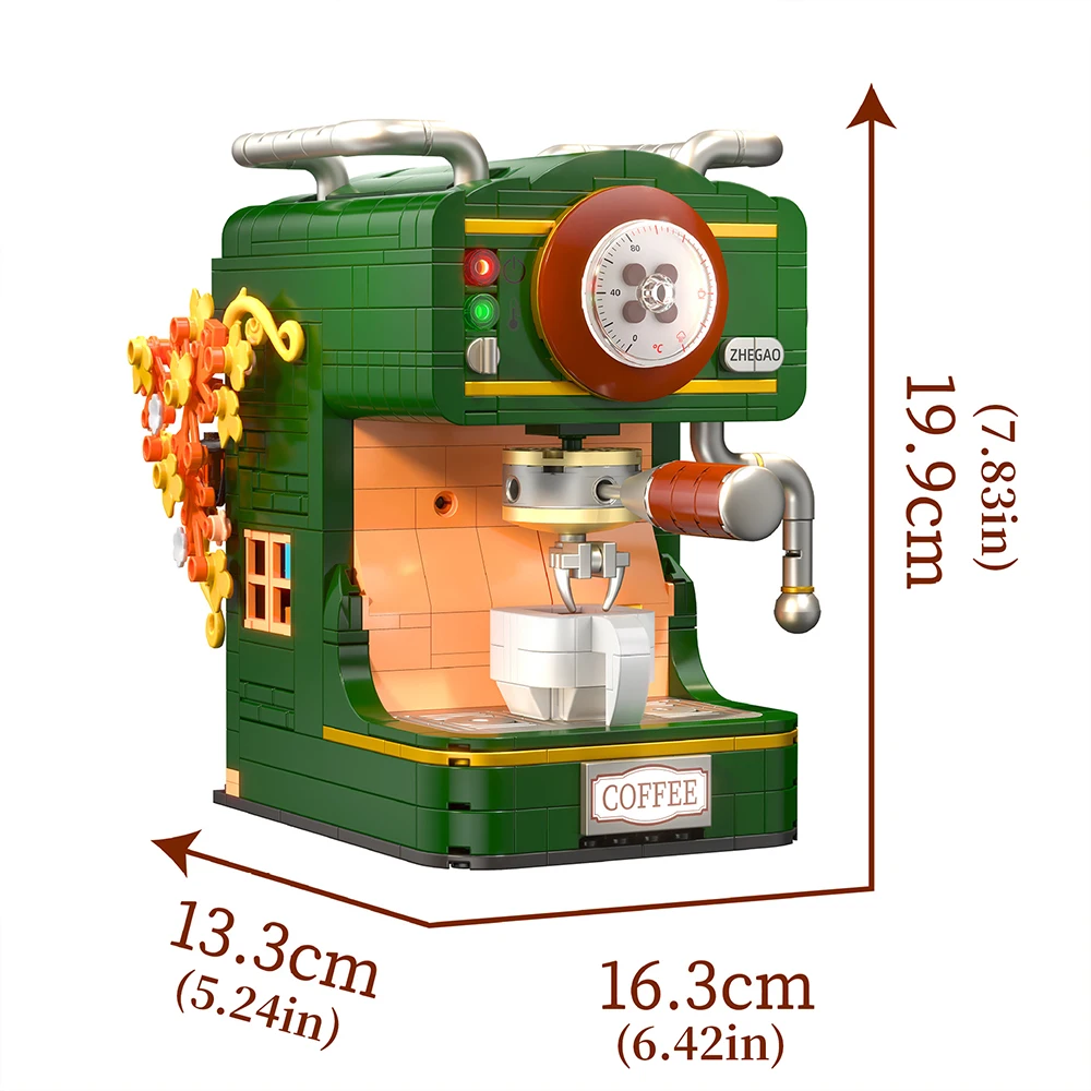 467Pcs Vintage Coffee Machine Building Block Classic Imitation Hand Coffee Macker Desktop Decoration Bricks for Kid Toys Adults