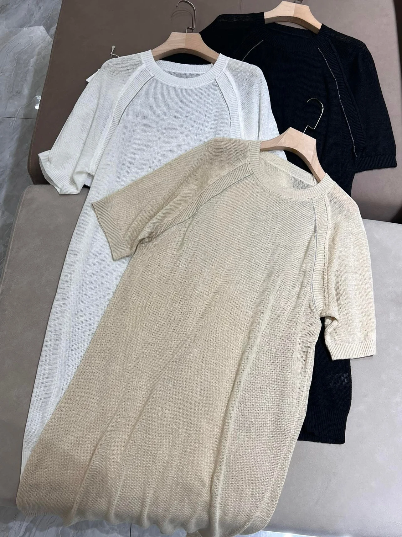 

Summer 2024 B*C Women's Dress Short Sleeves Linen O-Neck Pullover Loose Dresses Woman Clothing Straight Long Skirt