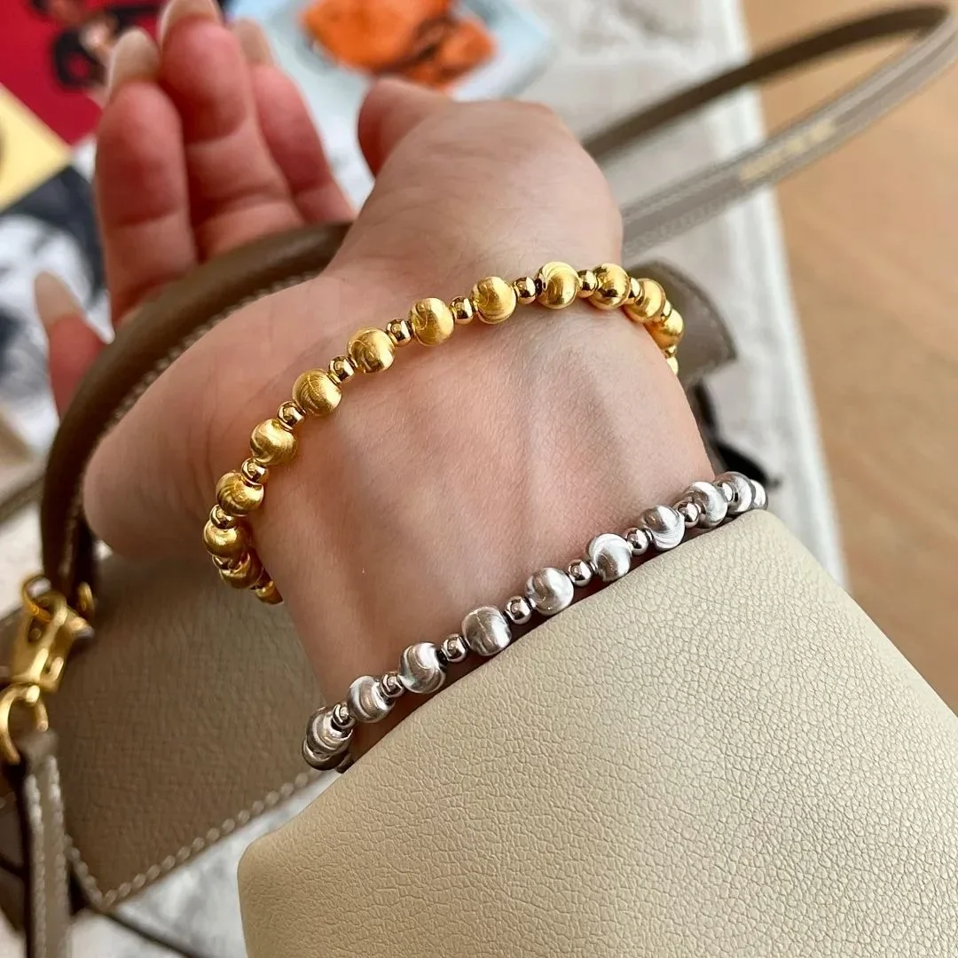 Italian hand-brushed craft palace style two-color bracelet ring set women's bangle bracelet