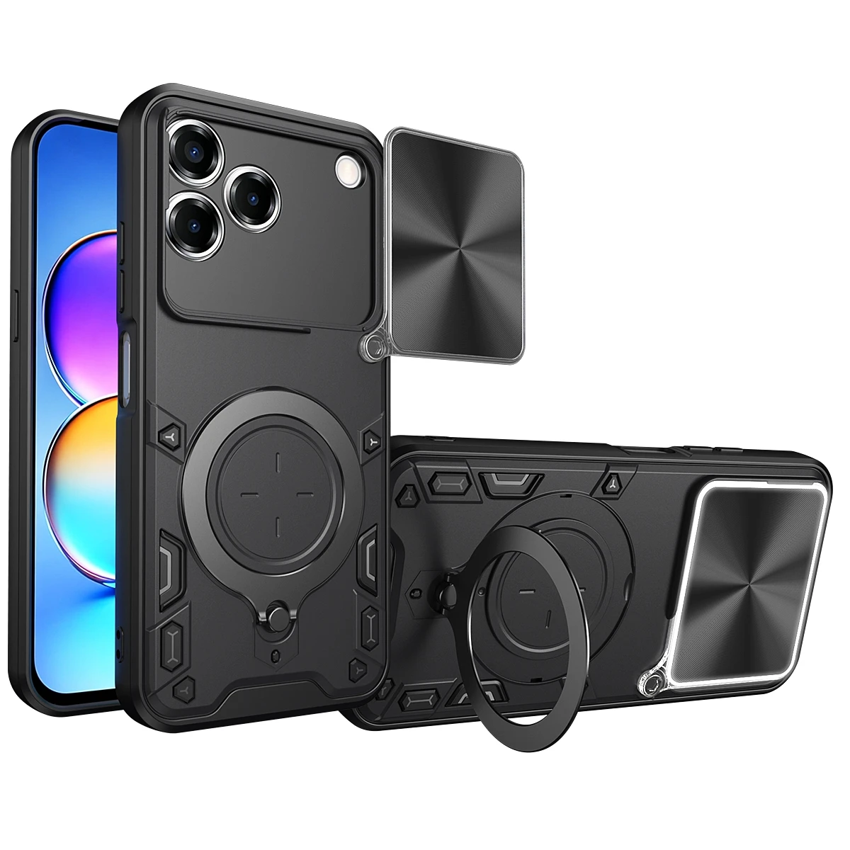 Shockproof Kickstand Protective Phone Case with Lens Camera Protector