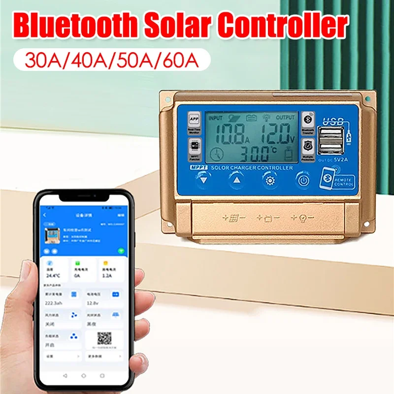Regolatore Di Carica Solare Mppt 30/40/50/60A Regolatore Solare Regolatore Di Controllo Bluetooth Pannello Solare Regolatore Di Batteria Dual Usb