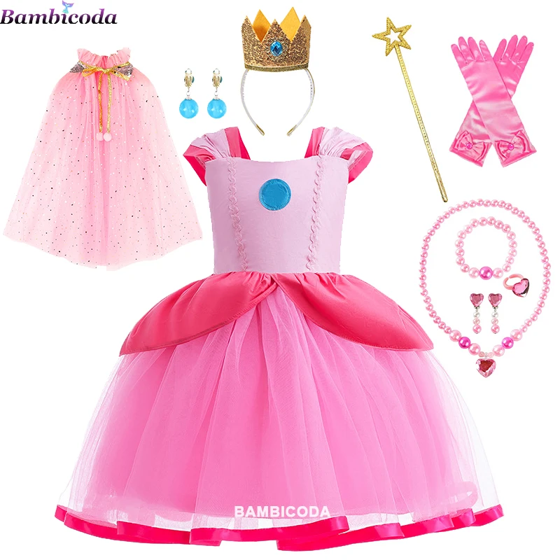 Peach Princess Dress For Girl Halloween Costume Cosplay bambini Stage  Performance Clothes Kids Birthday Patchwork Ball Gown - AliExpress
