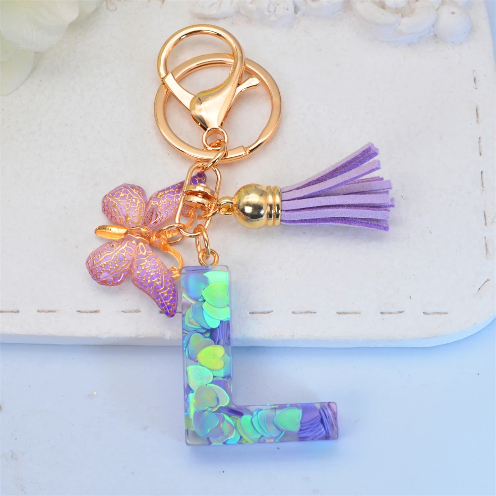 Meefisher Resin Alphabet Keychain With Tassel & Butterfly – Initial Letter Key Ring For Purse Or Keys (Green Letter J) - View #6