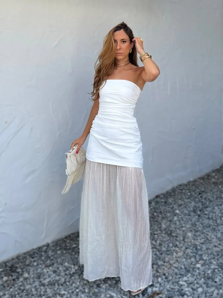 HH Summer Women's Strapless Midi Dress Fashion Side Zipper Long White Beige Vacation Style Pleated Decorate Splice Dress - AliExpress 200000345 HH Summer Women's Strapless Midi Dress Fashion Side Zipper Long White Beige Vacation Style Pleated Decorate Splice Dress - AliExpress 200000345