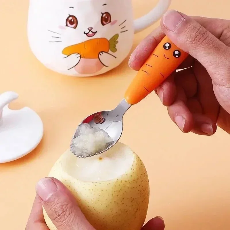 Stainless Steel Tableware Set Cartoon Carrot Spoon Fork for Kids