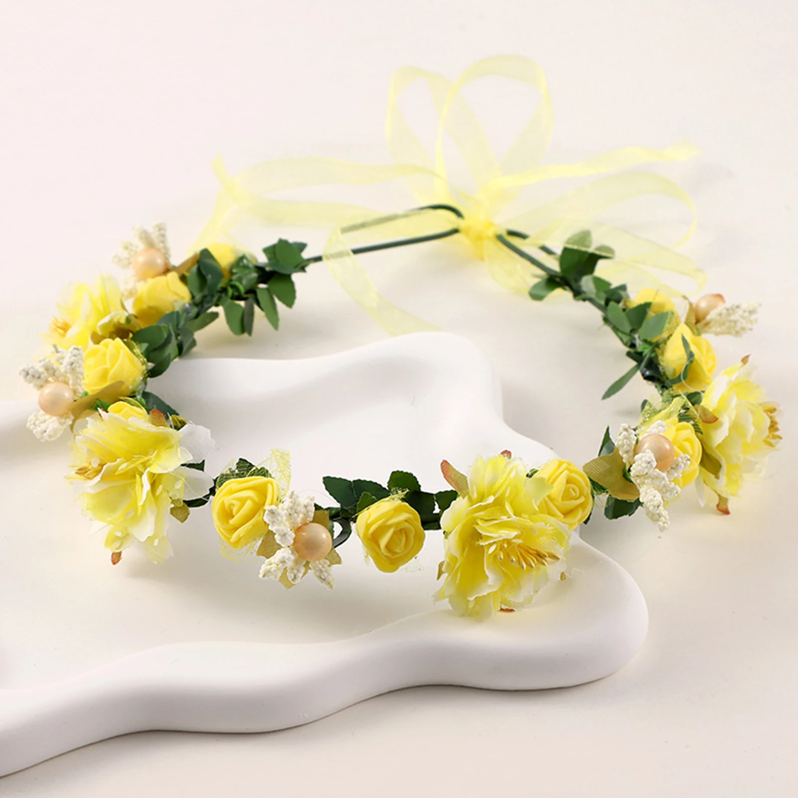 Blumenkrone im Boho-Stil, Braut-Hochzeits-Diademe und Kronen, rot/rosa/lila Blumen-Kopfschmuck für Damen, Strandurlaub, Kopfbedeckung, Ornamente – Detail 5