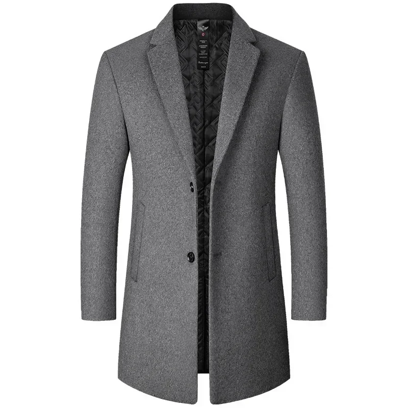 Autumn and Winter Trench Coat Men New Solid Color Long Woolen Coat for Men Business Casual Windbreaker Clothing