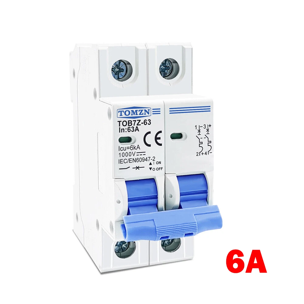 Solar MCB 2P DC 1000V Solar Mini Circuit Breaker 3A 6A 10A 16A 20A 25A 32A 40A 50A 63A DC For PV Photovoltaic Circuit Breakers