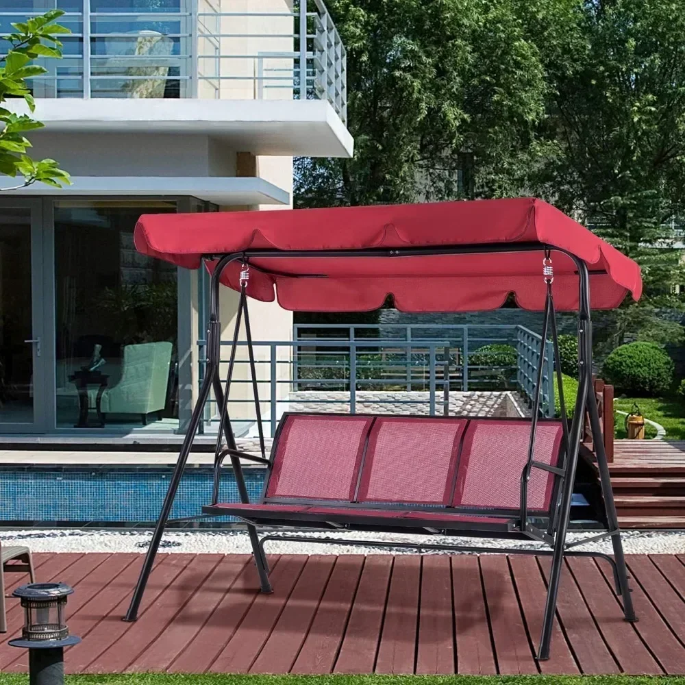

Outdoor Patio Canopy Swing Chair 3-Person Steel Frame Seats Swing Glider, Patio Swings
