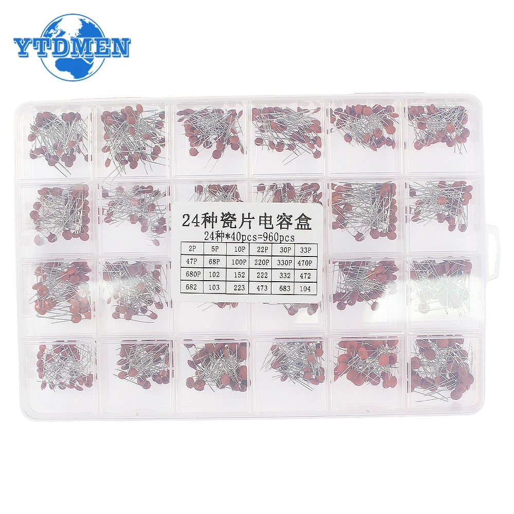 Ceramic Capacitor Variety Kit - 300/960pcs Assorted 2pF-0.1uF for DIY Electronics Projects