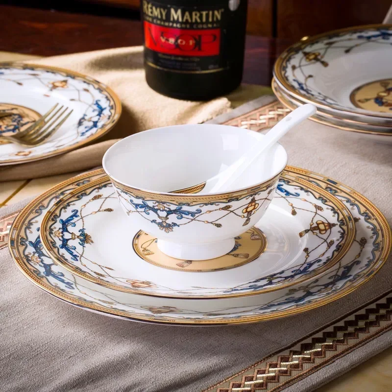 Jingdezhen Bone Porcelain Tableware Set, Elegant Dinnerware, Complete Stylish Kitchen Set, High-End Dining Dishware Set