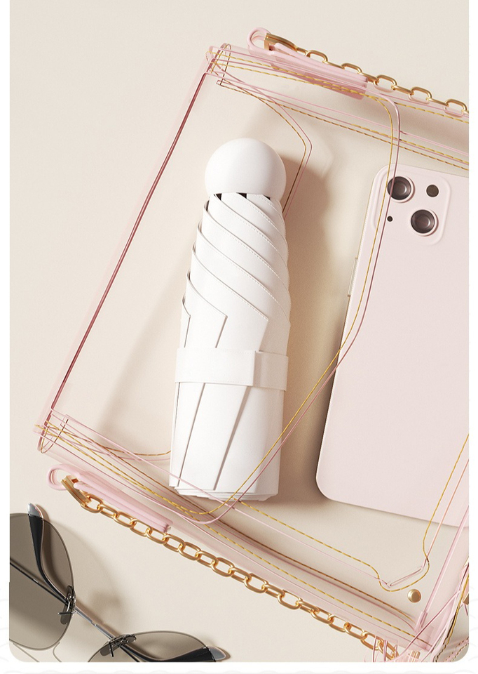 Folding Umbrella Vinyl Portable Sun Rain Umbrella UV Sunshade Small Pocket Parasol for Dual Use Protection