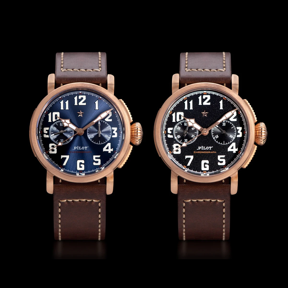 Sugess CuSn8 Bronze Pilot Watch of Mens Chronograph Mechanical