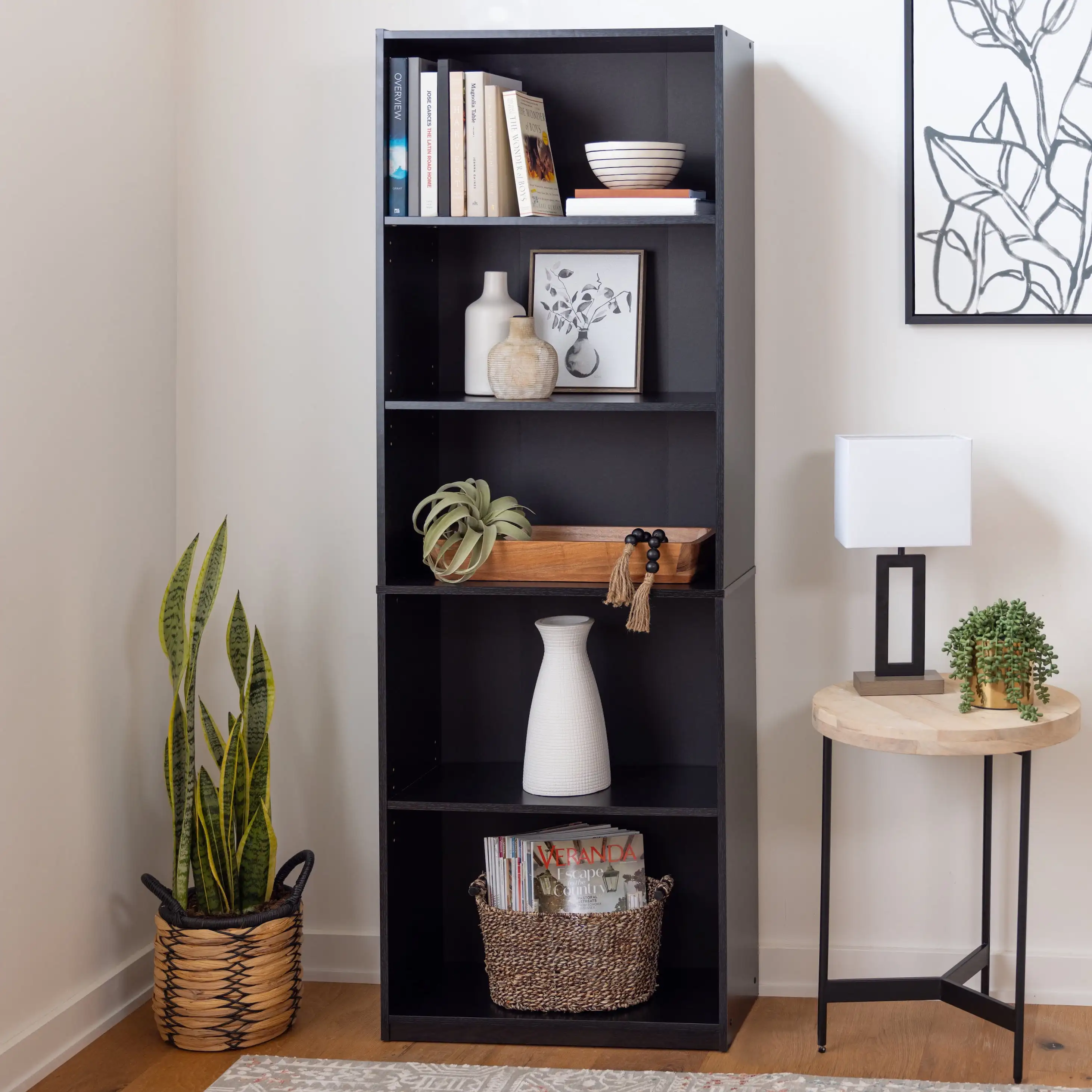 

Mainstays 5-Shelf Bookcase with Adjustable Shelves, True Black Oak