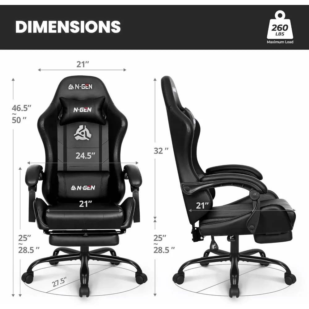 GAMING Video Gaming Chair with Footrest High Back Ergonomic Comfortable Office Computer Desk with Lumbar Support Height 3