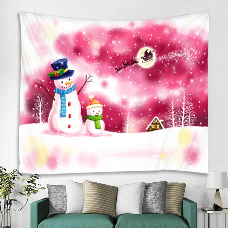 

Winter Theme Snowman Christmas Day Party Tapestry Art Decor Blanket Curtain Wall Hanging for Home Bedroom Living Room Decoration
