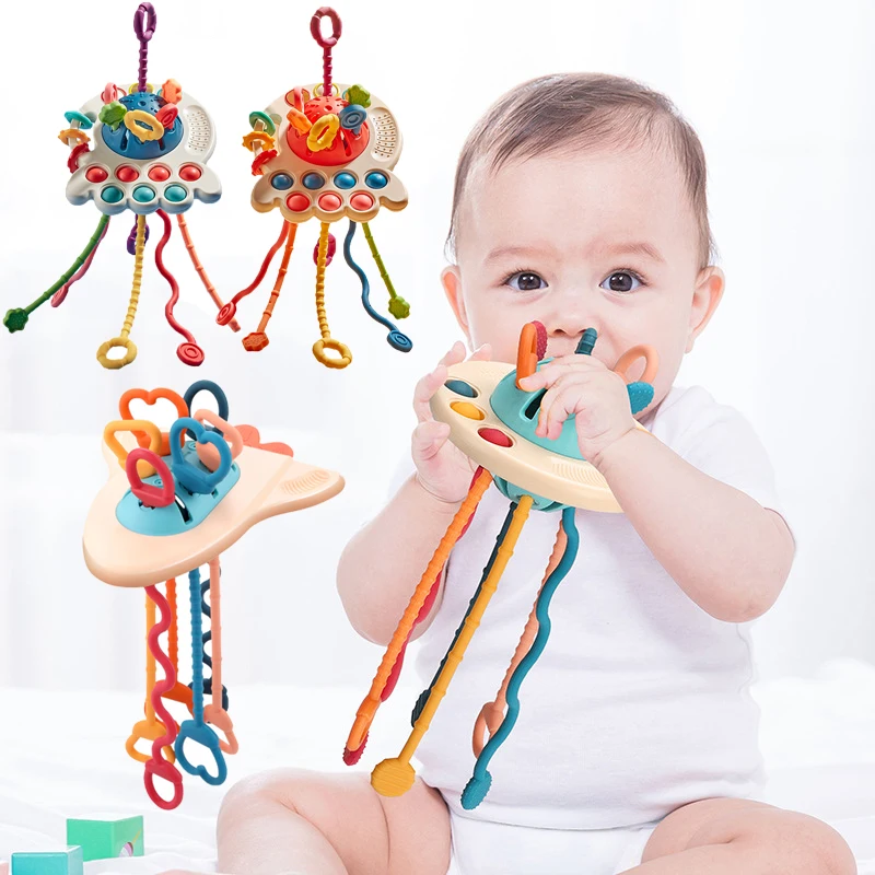 Baby Rattle Montessori Toy Educational Grip Training Pull String