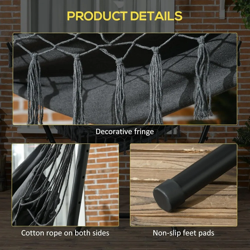 Patio Hammock Chair with Stand, Outdoor Hammock Swing Hanging Lounge Chair with Side Pocket and Headrest 6