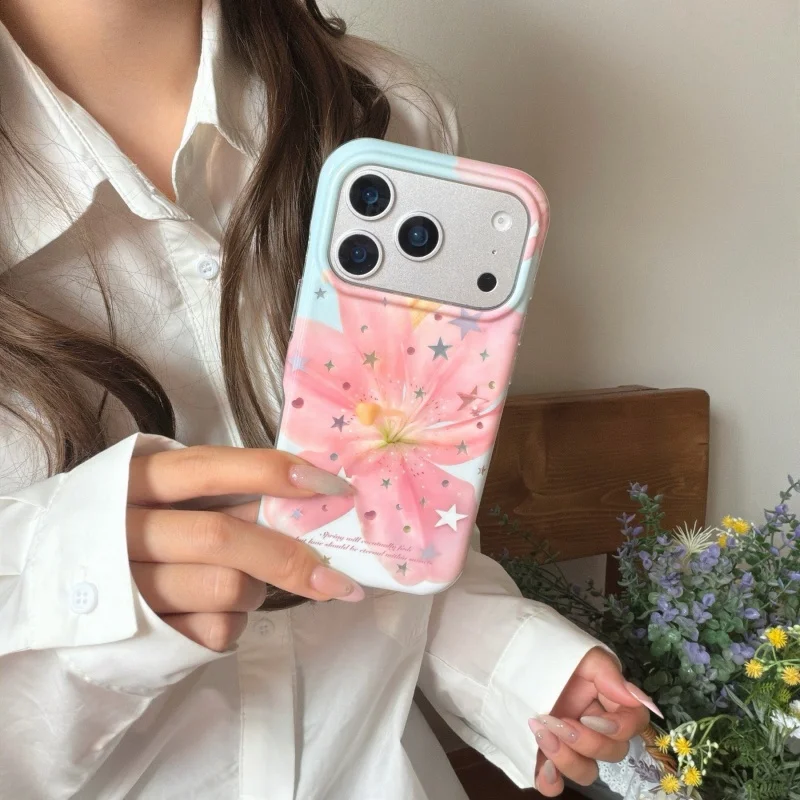 รูปสินค้า เคสโทรศัพท์มือถือลายลิลลี่ชมพูและดาวทอง