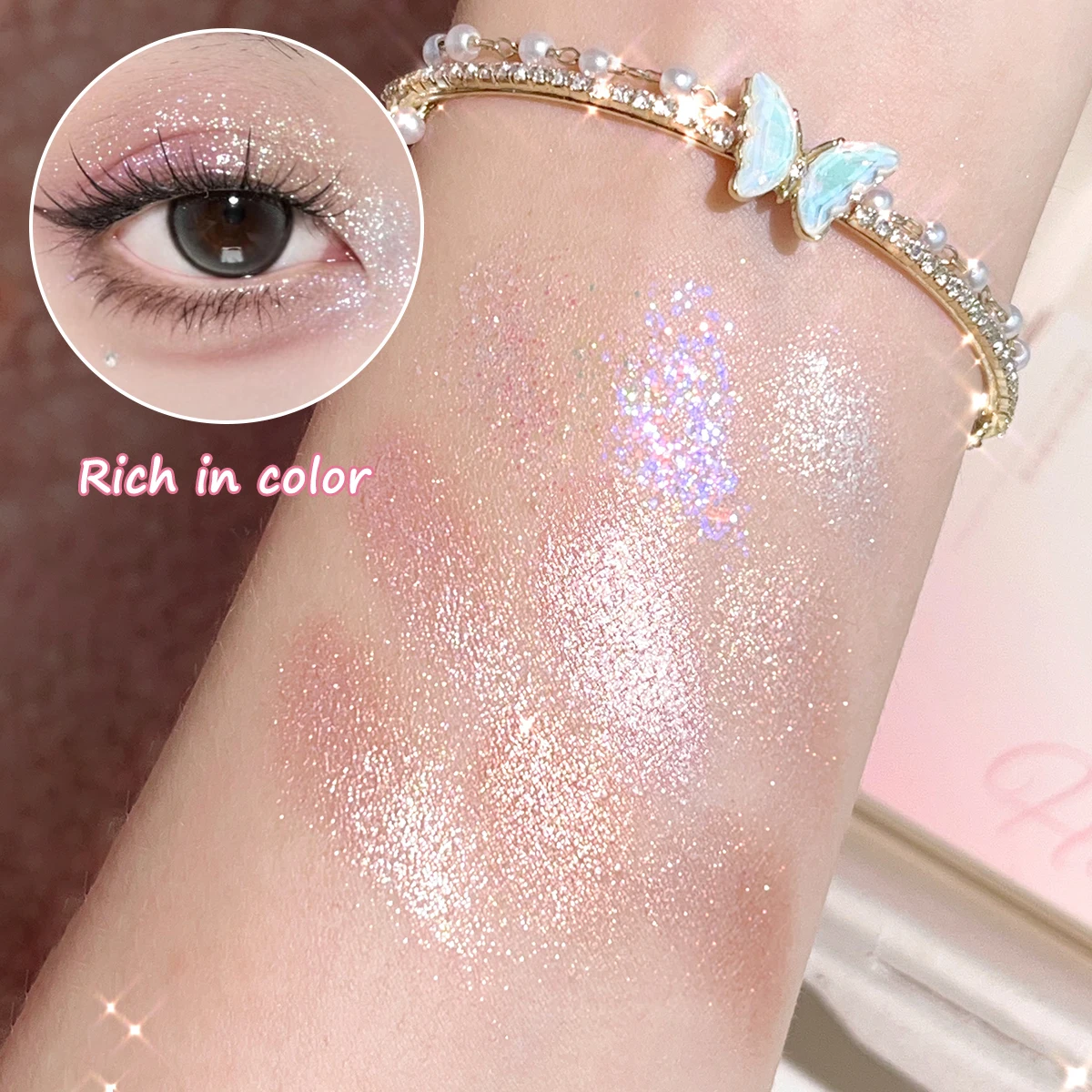 Nine-Color Eyeshadow Palette with Pearl, Fine Sparkle, Layerable Shimmer, Bright Glitter, and Vibrant Colors 4