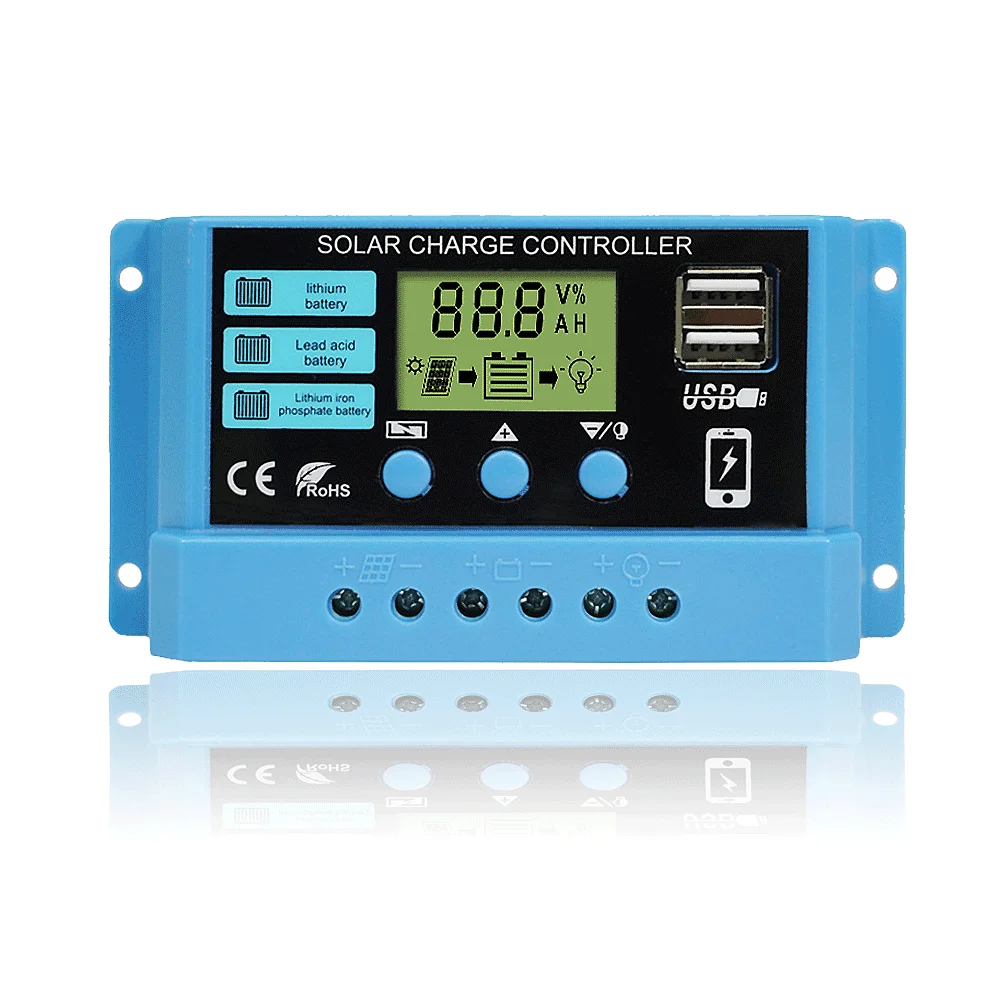 Solar Controller 10A to 60A Adaptive 12V 24V For Lithium Lead-Acid Battery Circuit Lighting PV Plate Charge/Discharge Controller