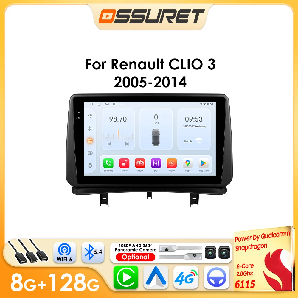 Android Car Radio for Renault Clio Multimedia Stereo Android Auto GPS Carplay 6115 Car Intelligent Player