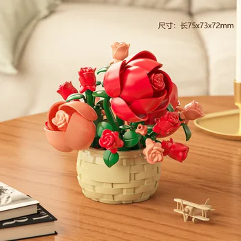 Flower Bouquet Bonsai Building Blocks Artificial Plastic Plant Dust Cover Micro Bricks Home Decoration Toy For Kid Birthday Gift 14