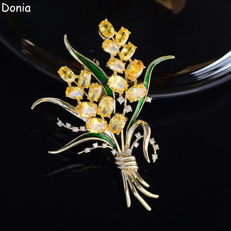 

Donia Jewelry European and American Fashion Titanium Steel Micro-Inlaid AAA Zircon Wheat Ear Brooch Luxury Retro Pin