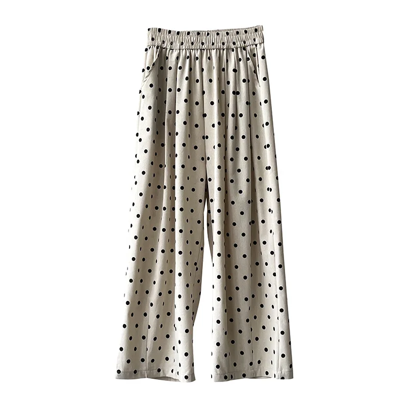 Women Clothing Polka Dot Loose Wide-leg Pants 2024 Summer New Fashionable High-waisted Straight Leg Full Length Casual Pants