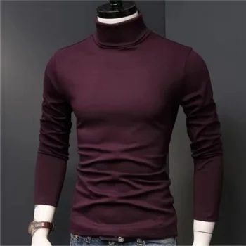 2025 Spring/Summer Men's Hoodie High Collar Bottom Shirt male Casual Solid Color Hoodie Slim Fit Top T-shirt High Collar Top