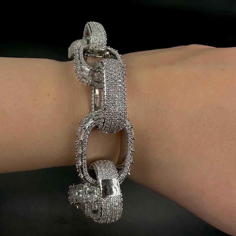 Aokaishen Box Cuban Link Bracelet for Men Iced Out Prong Setting Gold Plated Hip Hop Fashion Jewelry