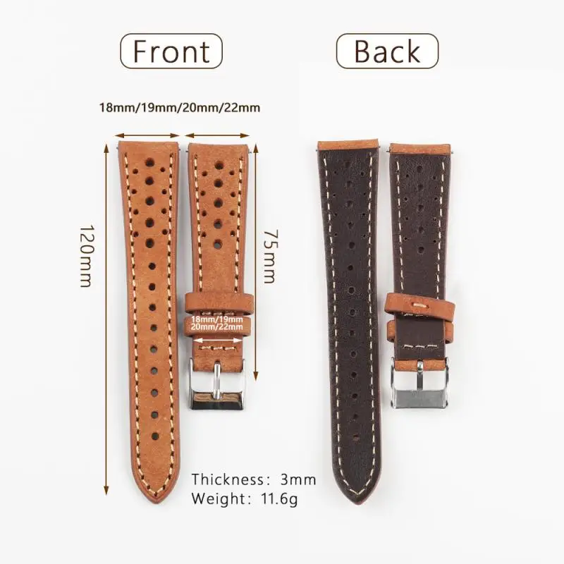 Breathable Porous Genuine Leather Watch Band 18mm 19mm Vintage Cowhide Men Watch Strap Replacement Belt for DW Watch Bracelet
