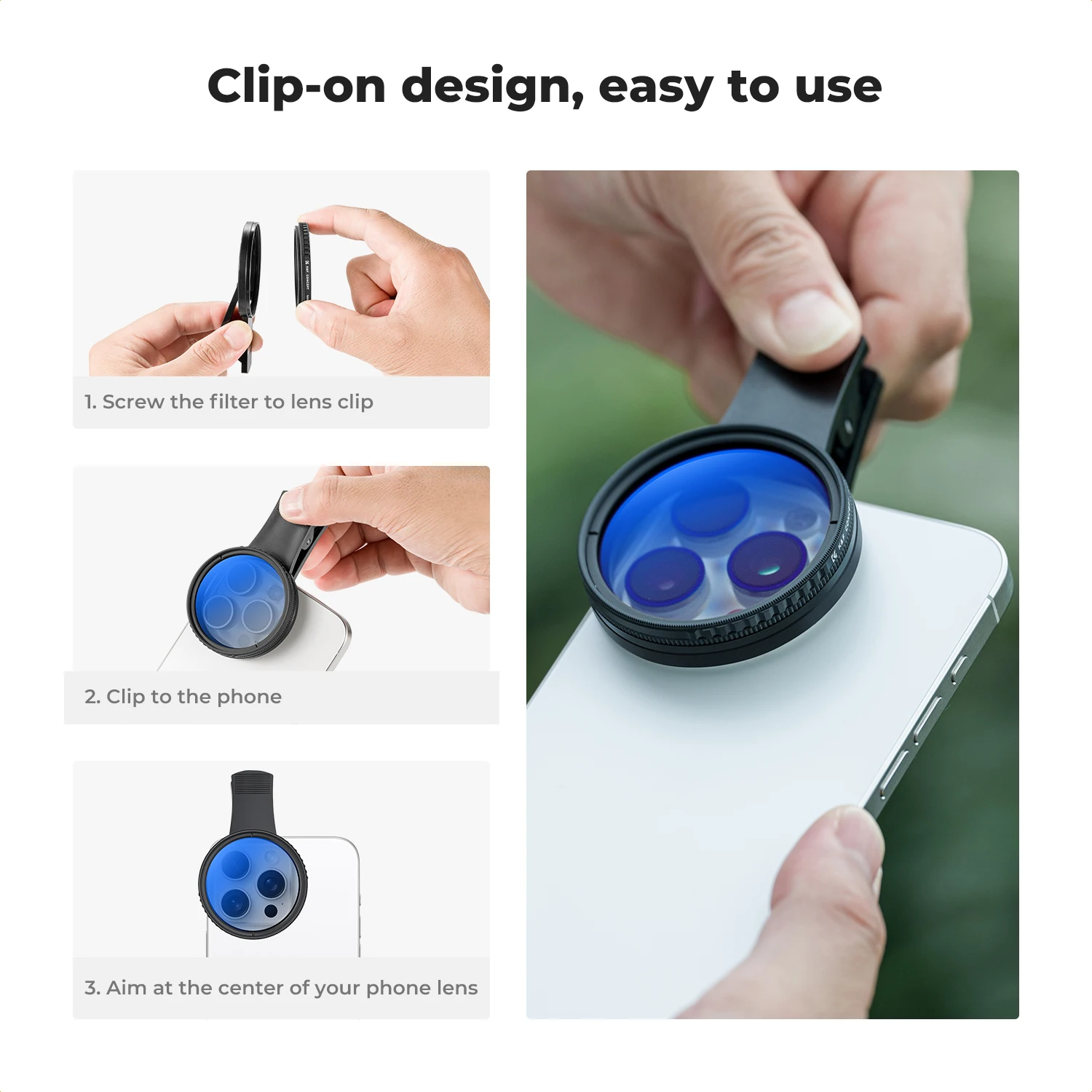 Circular Polarizing Filter Clip-On CPL Circular Polarizer Filter 52mm For All Phone & 52mm Camera Lens Compatible For iPhone 15 14