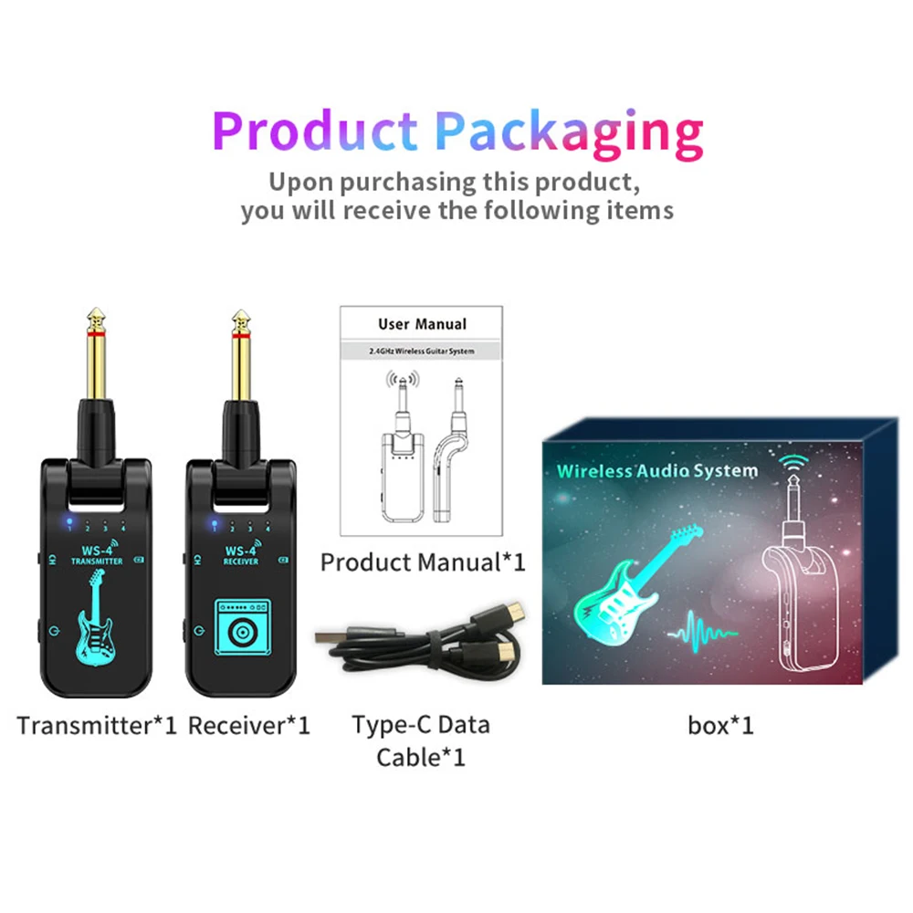 2,4G Wireless System Sender Empfänger Set für Elektrische Gitarre Bass 48K/16bit Echtzeit Übertragung_voghion.com