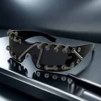Lunettes de soleil Punk Y2k pour femmes, sans monture, avec chaîne en cristal, lunettes de soleil monobloc, accessoires de luxe pour fêtes, style streetwear. 5
