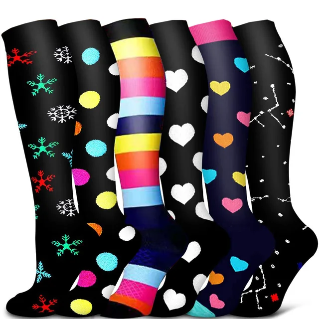 Men and Women Long Tube Compression Stockings Pressure Nursing Socks For Diabetes Varicose Veins Outdoor Sports Running Socks 6 pairs-NS020