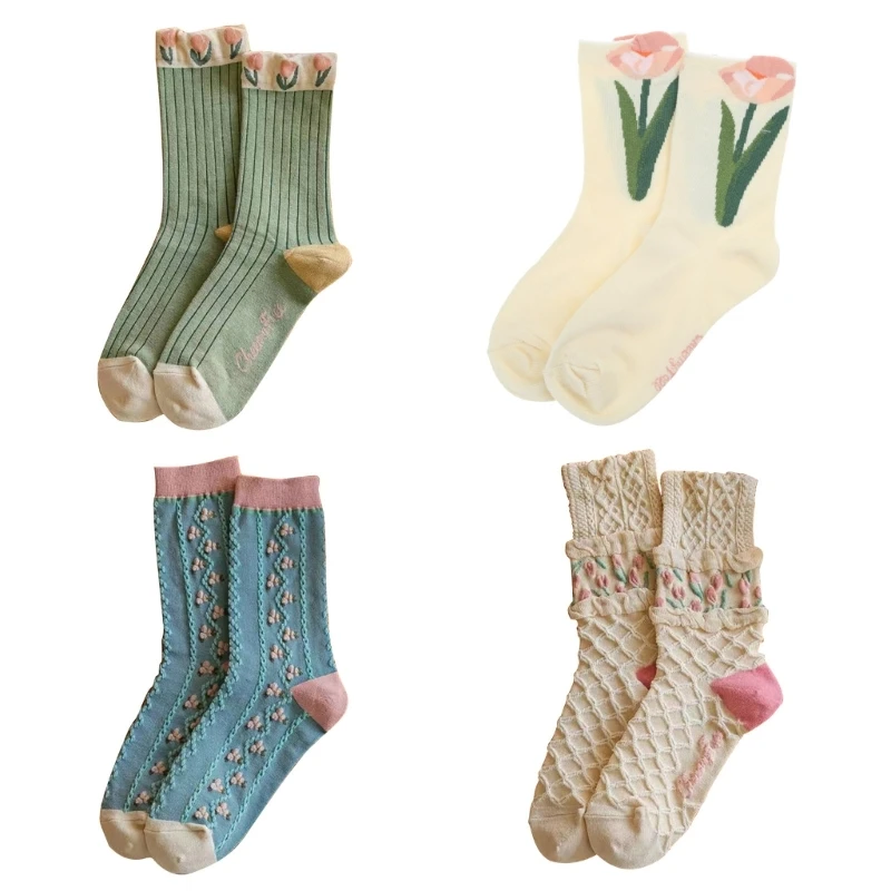 

Женские хлопковые свободные носки в стиле ретро, ​​осенне-зимние вязаные носки с оборками и рюшами