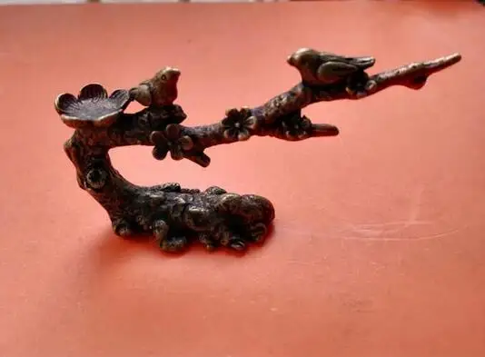 Statue Di Petiti Oggetti D'Antico In Bronzo Ancien Chinvie, Scultura Di Piccolo Oiseau À La Main En Fleur De Pr)