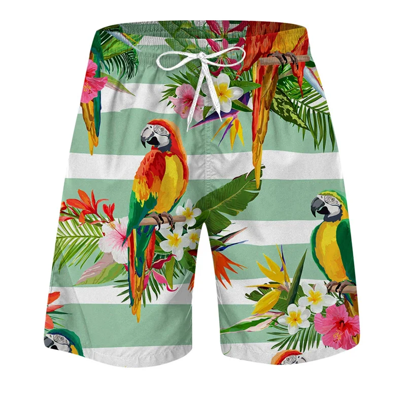 Parrot Palm Cocoanut Tree Beach Shorts Men Summer Short Pants 3D Flora Printed Board Trunks Swimsuit Woman 2023 homme Ice Shorts 2