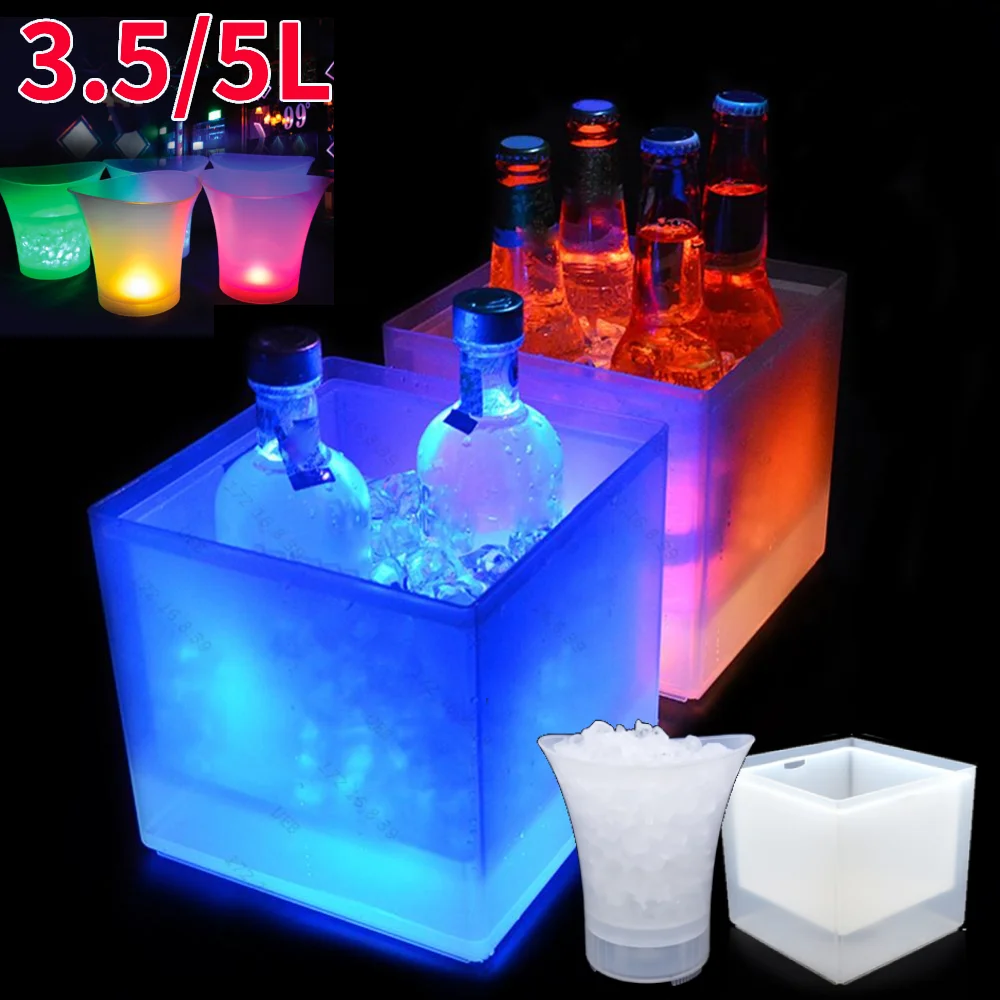 Luminous Square Ice Bucket 3.5L Double-Layer RGB Beer Cooler Barrel Ice Buckets for Nightclub Bar Party Barware