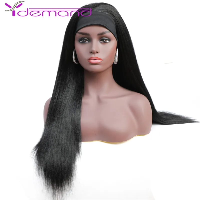 Y Demand Kinky Straight 3/4 Headband Wig Like Human Wigs For Negro Women Natural Glueless Full Machine Made Hair With Headband